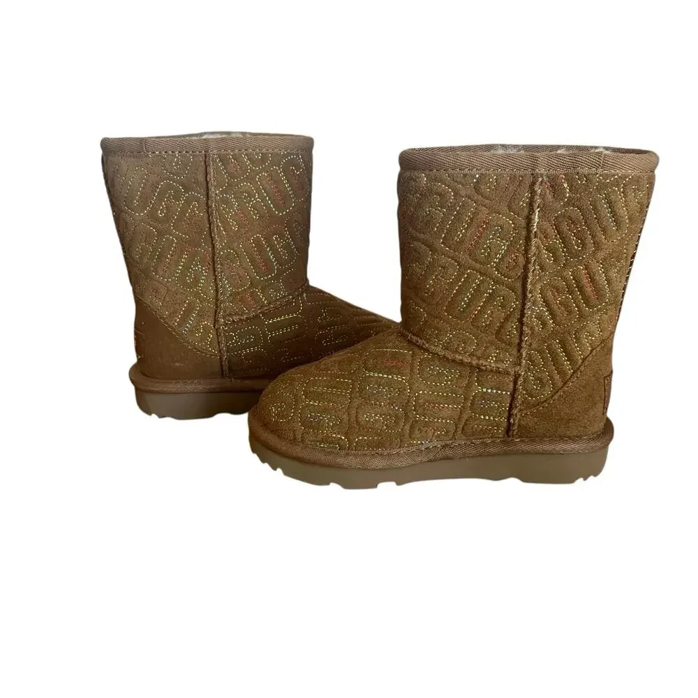 UGG Classic II Graphic Stitch Logo Brown Winter Boots  Toddler Size 9
